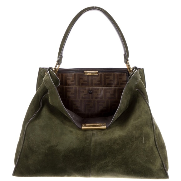 Authentic Fendi Large X Lite Peekaboo suede green handbag - Picture 3 of 9